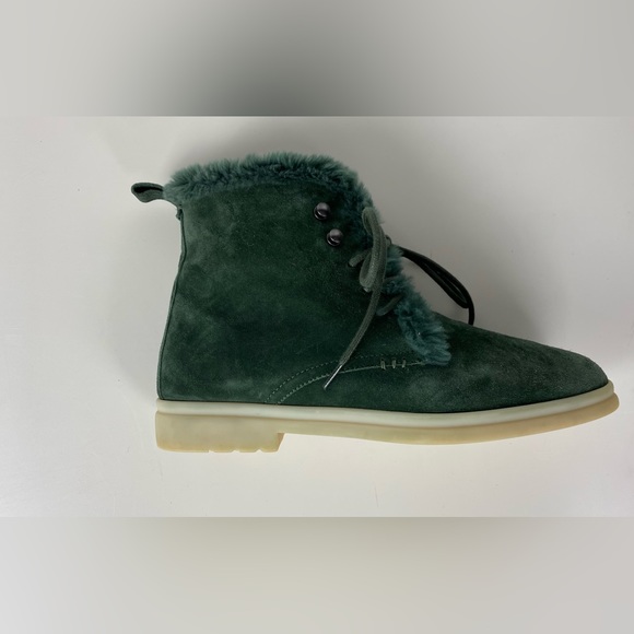 AUTH LORO PIANA GREEN SUEDE & FUR LACE UP BOOTS WOMENS 37 - Picture 6 of 8